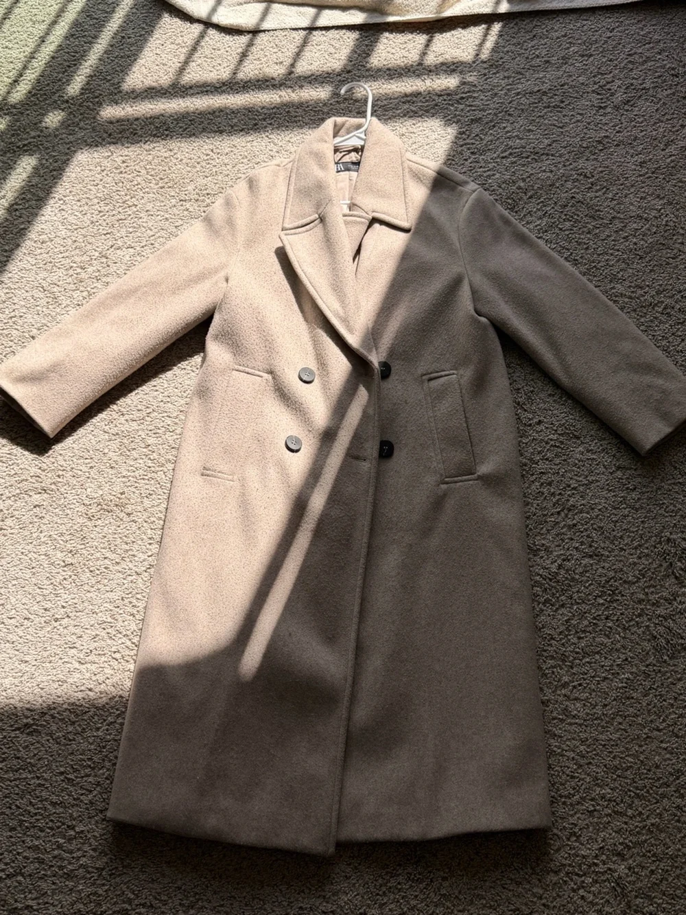 NWOT Zara wool double breasted wool blend coat sand